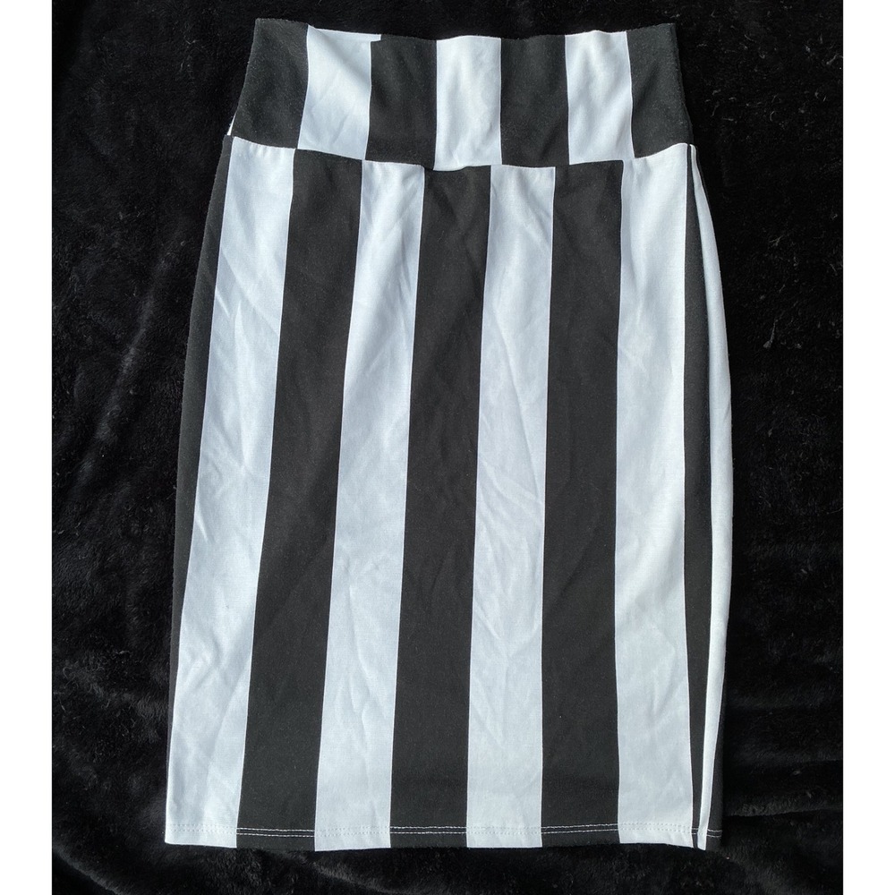 LuLaRoe Cassie Skirt Women XS Black White Excellent Striped Pencil High Waist